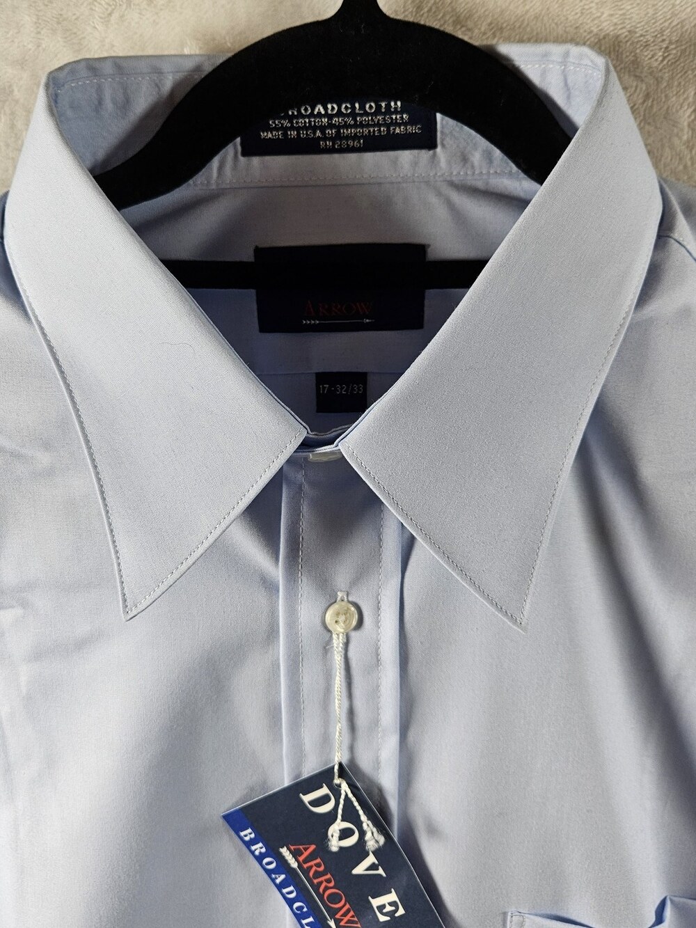 Arrow Dress Shirt Mens Size 17 32/33 Light Blue Long Sleeve Classic Fit Vintage